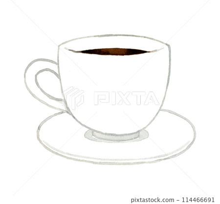Black coffee in a white mug. Hand-drawn watercolor illustration of beverages and cafe menu Black coffee in a white mug. Hand-drawn watercolor illustration of beverages and cafe menu 114466691