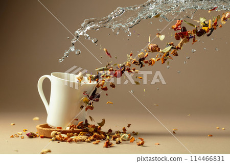 Herbal tea with medicinal herbs and flowers. 114466831