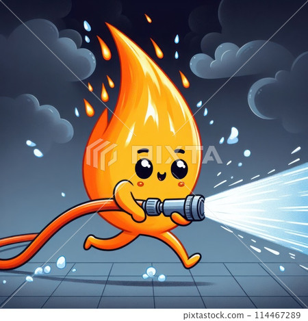 Fire running with a hose of water. Fire running with a hose of water. 114467289