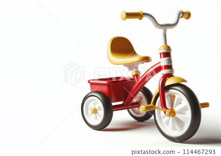 Children's tricycle on white background. Space for text. Children's tricycle on white background. Space for text. 114467293