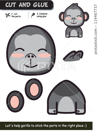 Educational paper craft game for children: Gorilla cut and glue activity for creative learning 114467737