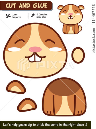 Educational paper craft game for children: Guinea pig cut and glue activity for creative learning 114467738