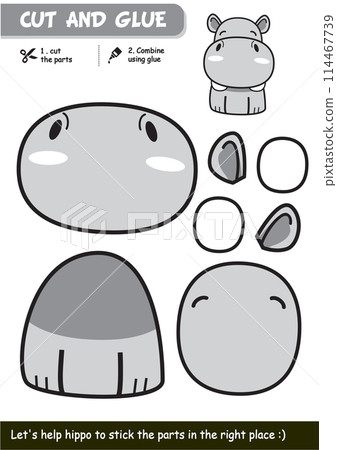 Engaging Educational Paper Craft Game for Children: Hippo Cut and Glue Activity for Creative Learning Fun 114467739