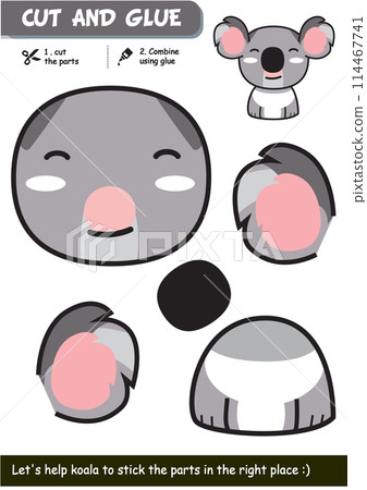 Educational paper craft game for children: Koala cut and glue activity for creative learning 114467741