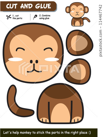 Educational paper craft game for children: Monkey cut and glue activity for imaginative learning Educational paper craft game for children: Monkey cut and glue activity for imaginative learning 114467742