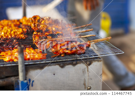 Cambodian Grilled Lemongrass Beef Skewers In Siem Reap, Cambodia. This Is Popular Street Food In Cambodia. 114467745