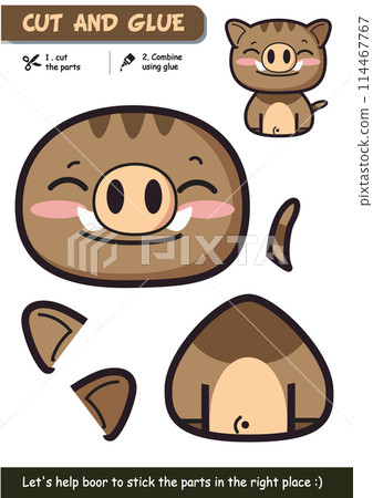 Simple cut and glue Boar Paper Craft Game for Children's Education and Fun Learning Activities 114467767