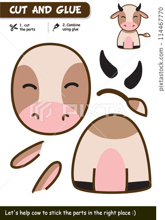 Educational paper craft game for children: Cut and glue your own adorable cow! 114467770