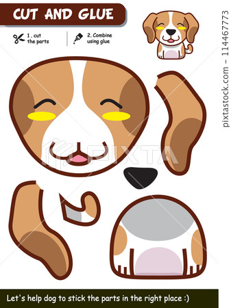 Interactive educational paper craft game for children: Cut, glue, and create a lovable doggy friend! 114467773