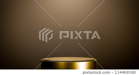 product placement podium. Modern presentation platform, perfect for highlighting any product. golden shiny surface and minimalist style make it versatile for various marketing needs 114469580