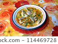Hot vegetable and meat soup 114469728