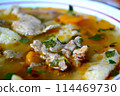 Hot vegetable and meat soup 114469730