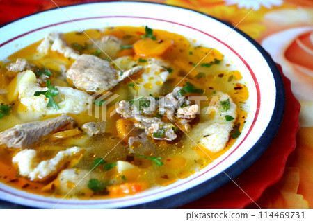 Hot vegetable and meat soup Hot vegetable and meat soup 114469731