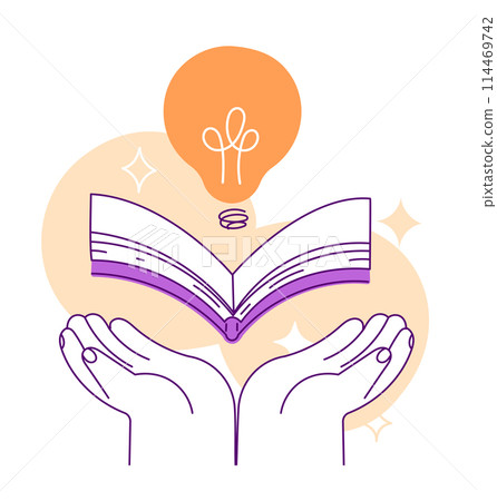 Idea book hands hold open book lightbulb idea knowledge or education, study or learning Idea book hands hold open book lightbulb idea knowledge or education, study or learning 114469742
