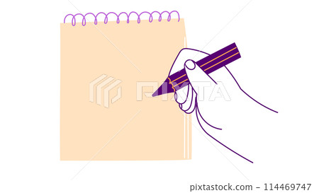 Blank sheet of notepaper with a hand and pen 114469747