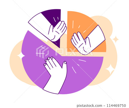 Everyone is doing their part, people are making a chart piece by piece, high-five Everyone is doing their part, people are making a chart piece by piece, high-five 114469750