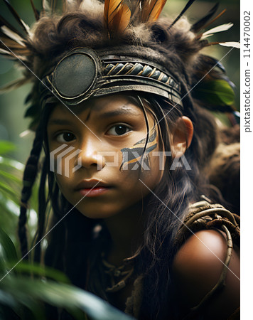 Portrait of a Mentawai Tribe people in jungle 114470002