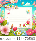 盛開的櫻花和色彩繽紛的鬱金香，彷彿春天 114470503