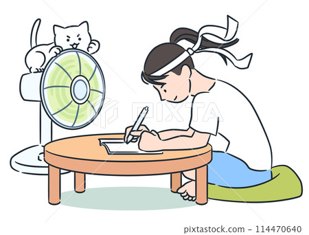 Vector illustration of a girl studying hard in summer Vector illustration of a girl studying hard in summer 114470640