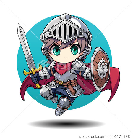 Cute Vector cartoon Knight Chibi Style. Cute Vector cartoon Knight Chibi Style. 114471128
