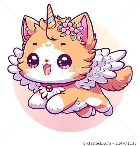 Cute kittycorn cartoon Chibi style. Cute kittycorn cartoon Chibi style. 114471135