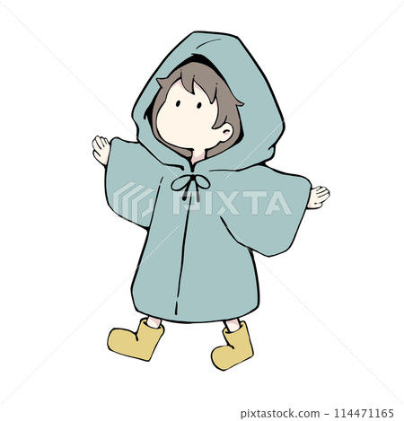 A child wearing a raincoat, looking in a good mood A child wearing a raincoat, looking in a good mood 114471165