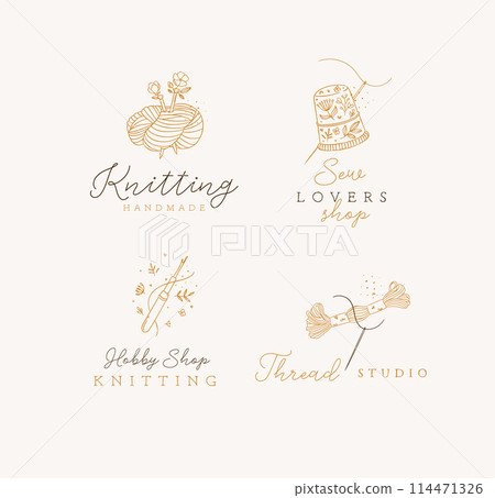 Sewing elements with lettering beige 114471326