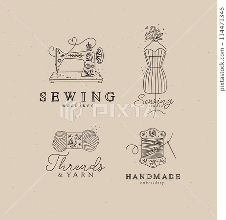 Sewing symbols with lettering coffee 114471346