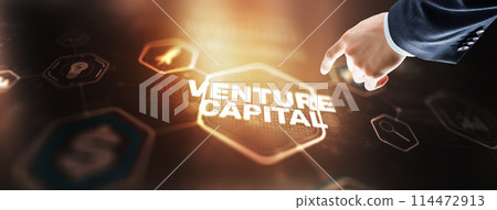 Businessman touching finger Venture Capital. Mixed Media Businessman touching finger Venture Capital. Mixed Media 114472913