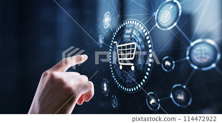 Businessman clicks E-commerce Global Business Digital Marketing 114472922