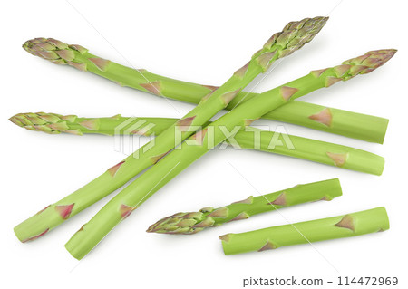 fresh asparagus isolated on white background. Top view. Flat lay. 114472969
