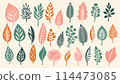 Set of abstract colorful tropical leaves. Vector design elements in flat style. Tropical palm leaves, jungle leaves, botanical vector illustration, collection isolated on white background. Set of abstract colorful tropical leaves. Vector design elements in flat style. Tropical palm leaves, jungle leaves, botanical vector illustration, collection isolated on white background. 114473085