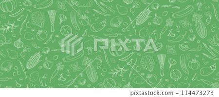 Colorful Hand-Drawn Vegetables Seamless Pattern for Healthy Living. 114473273