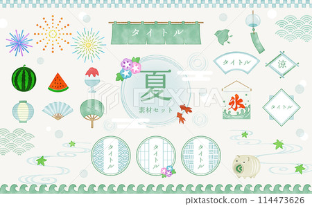 夏季手寫風格日式素材套裝 114473626