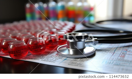 Stethoscope on Table With Bunch of Items 114473632