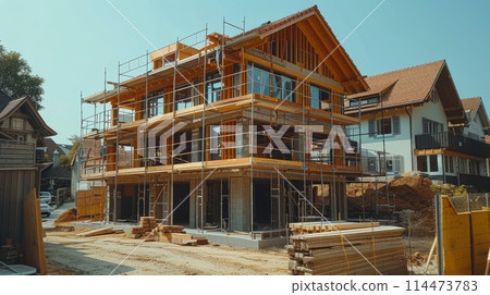 Model of a Wooden House on a Table 114473783