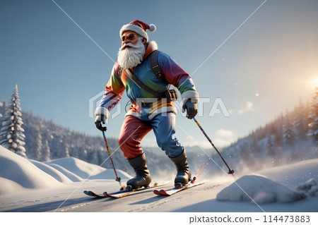 portrait of a happy Santa Claus in a ski suit 114473883