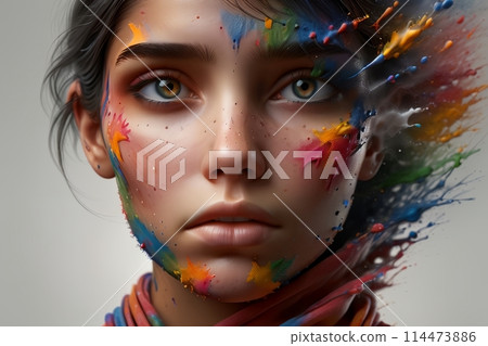 girl in a headscarf, artist, face in paint 114473886