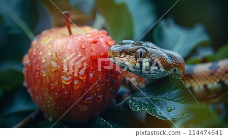 Snake Eating Apple in Tree 114474641