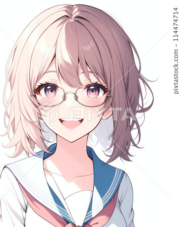 AI生成的身穿水手服、戴眼鏡的女學生肖像 114474714