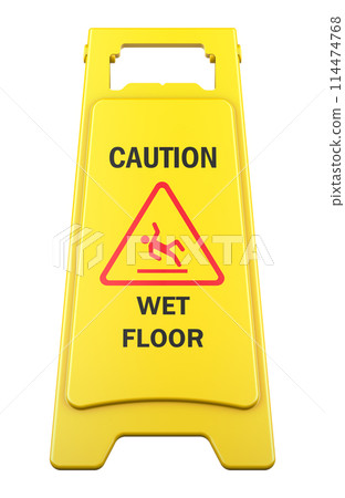 Caution Wet Floor Sign, 3D rendering 114474768