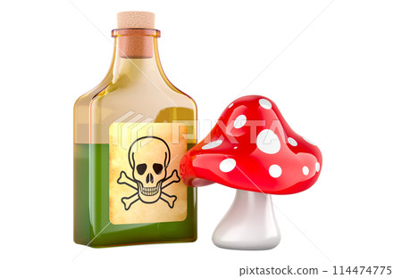 Poison bottle with amanita muscaria, 3D rendering Poison bottle with amanita muscaria, 3D rendering 114474775