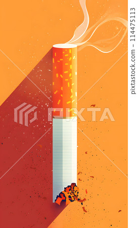 Illustration of a cigarette placed on an orange background 114475113
