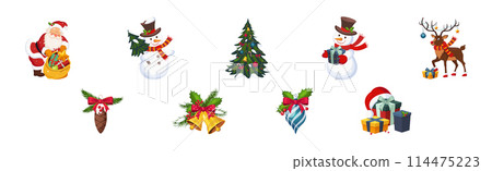 Christmas and New Year Holiday Object and Item Vector Set 114475223