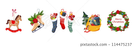 Christmas and New Year Holiday Object and Item Vector Set Christmas and New Year Holiday Object and Item Vector Set 114475237