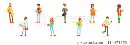 Young University Student Man and Woman Character Wearing Modern Clothes Standing Vector Set Young University Student Man and Woman Character Wearing Modern Clothes Standing Vector Set 114475263