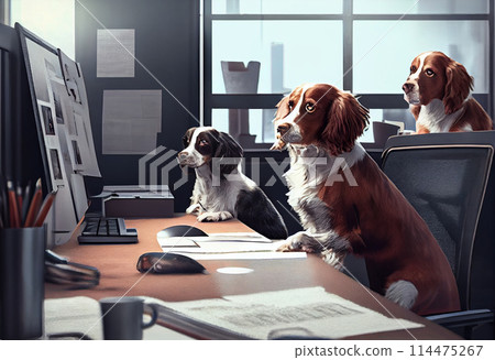 Dogs working in office Dogs working in office 114475267