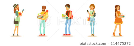 Young University Student Man and Woman Character Wearing Modern Clothes Standing Vector Set Young University Student Man and Woman Character Wearing Modern Clothes Standing Vector Set 114475272