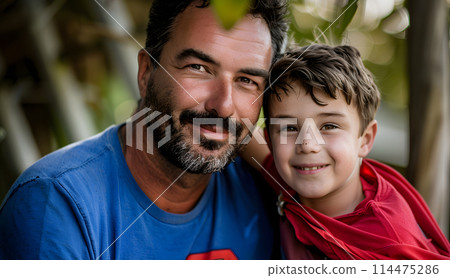 A man and a boy standing together for a portrait 114475286