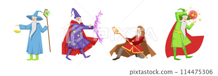 Different Wizard Male Character in Robe Do Spell Vector Set Different Wizard Male Character in Robe Do Spell Vector Set 114475306
